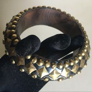Vintage Wood and Brass Bracelet